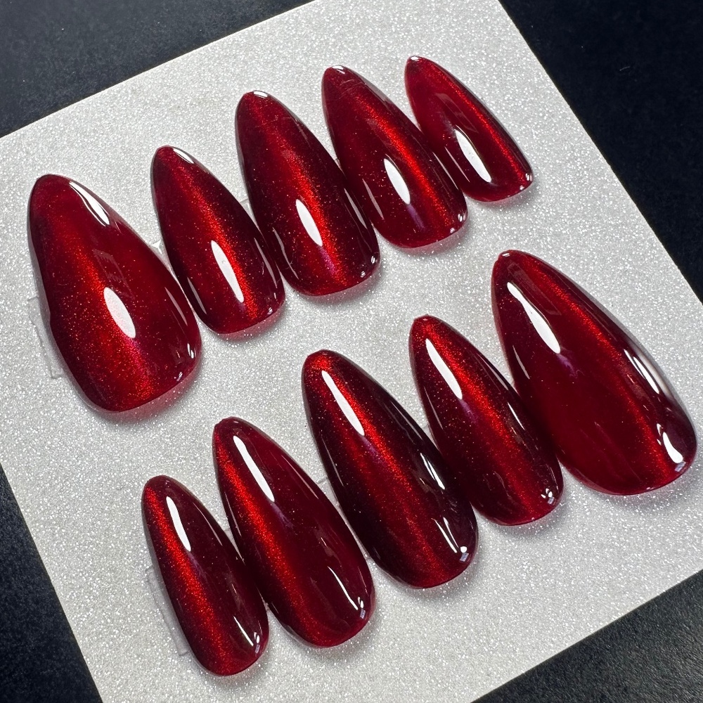 Medium almond custom cat eye color handmade press on nails